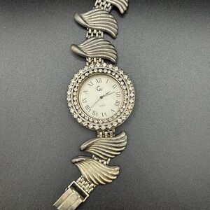 Vintage GV Made in Italy Watch Silver Tone Rhinestone Roman Numerals Wings 8in